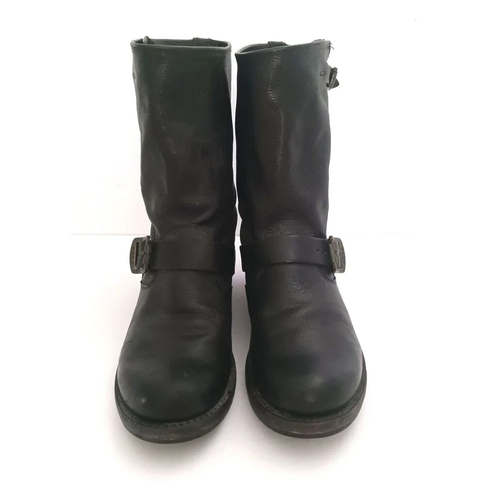 FRYE Veronica Short Blk Leather Harness Engineer Biker Boot 8.5 Made Mexico